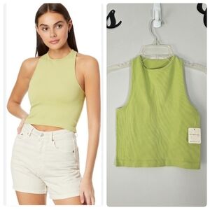 Free People Intimately Haley Ribbed Racer Back Palm Leaf Tank Top Size Small NWT